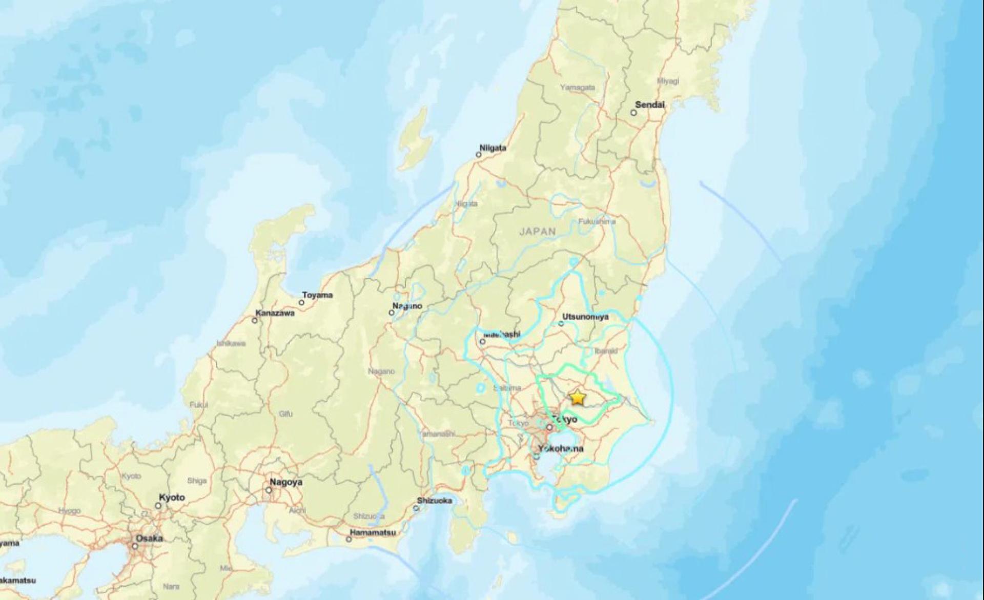 日本茨城县南部星期天（8月23日）凌晨2时（新加坡时间凌晨1时）发生5.9级地震，震源深度约70公里。
